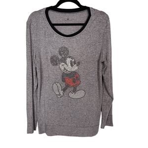 Disney Parks Womens Medium M Gray Heather Mickey Mouse Rhinestone Pullover Top